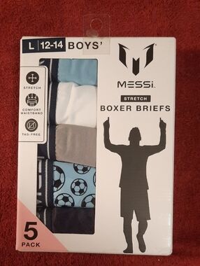 Messi Boys' Stretch Boxer Briefs - Blue, White, Gray - 5 Pack